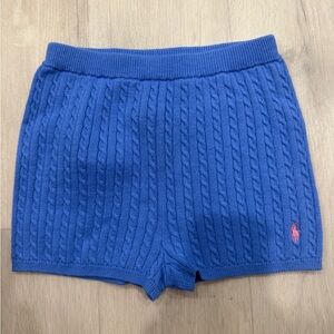 POLO Ralph Lauren Blue Cable Knit Shorts with Logo- Girls